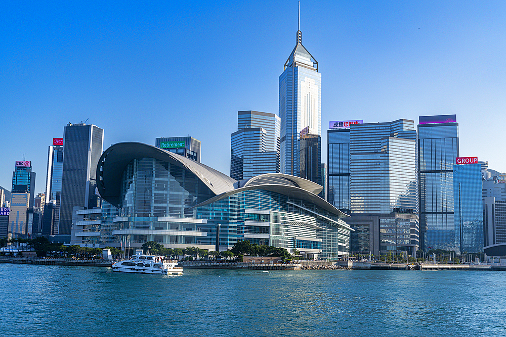 Highrise buildings in Victoria harbour, Hong Kong, China, Asia