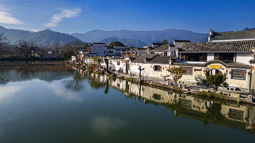 Aerial of Hongcun historical village, UNESCO World Heritage Site, Huangshan, Anhui, China, Asia