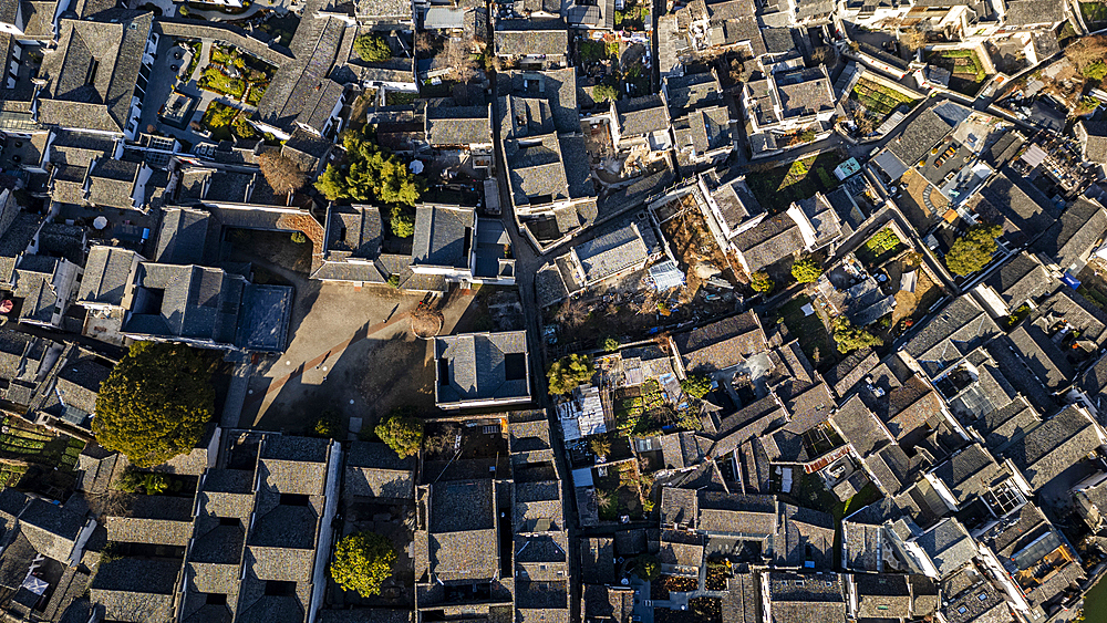 Aerial of Hongcun historical village, UNESCO World Heritage Site, Huangshan, Anhui, China, Asia