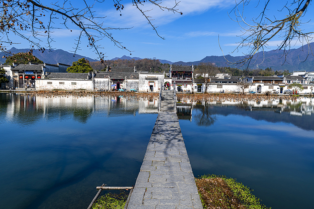 Pond around Hongcun historical village, UNESCO World Heritage Site, Huangshan, Anhui, China, Asia