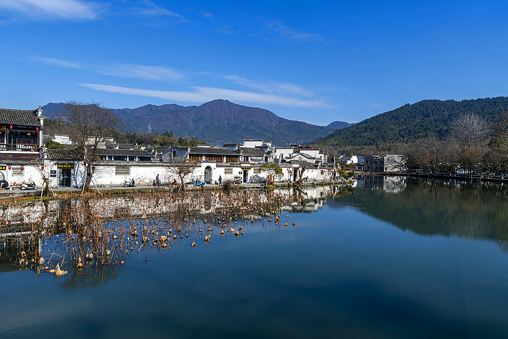 Pond around Hongcun historical village, UNESCO World Heritage Site, Huangshan, Anhui, China, Asia