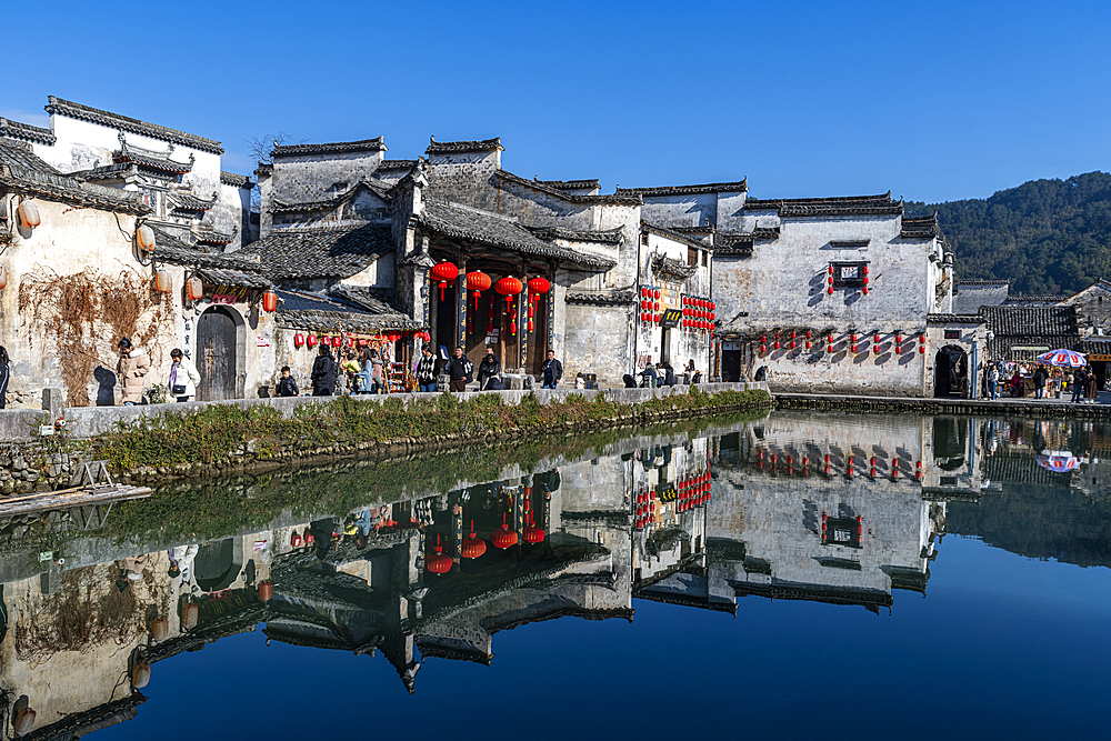 Pond in Hongcun historical village, UNESCO World Heritage Site, Huangshan, Anhui, China, Asia