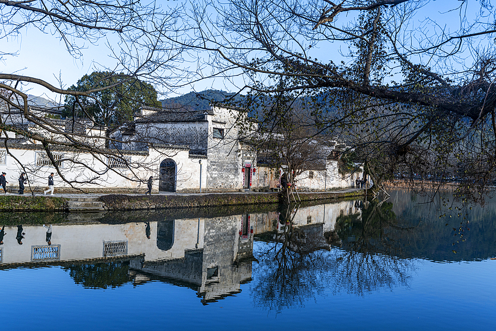 Pond around Hongcun historical village, UNESCO World Heritage Site, Huangshan, Anhui, China, Asia