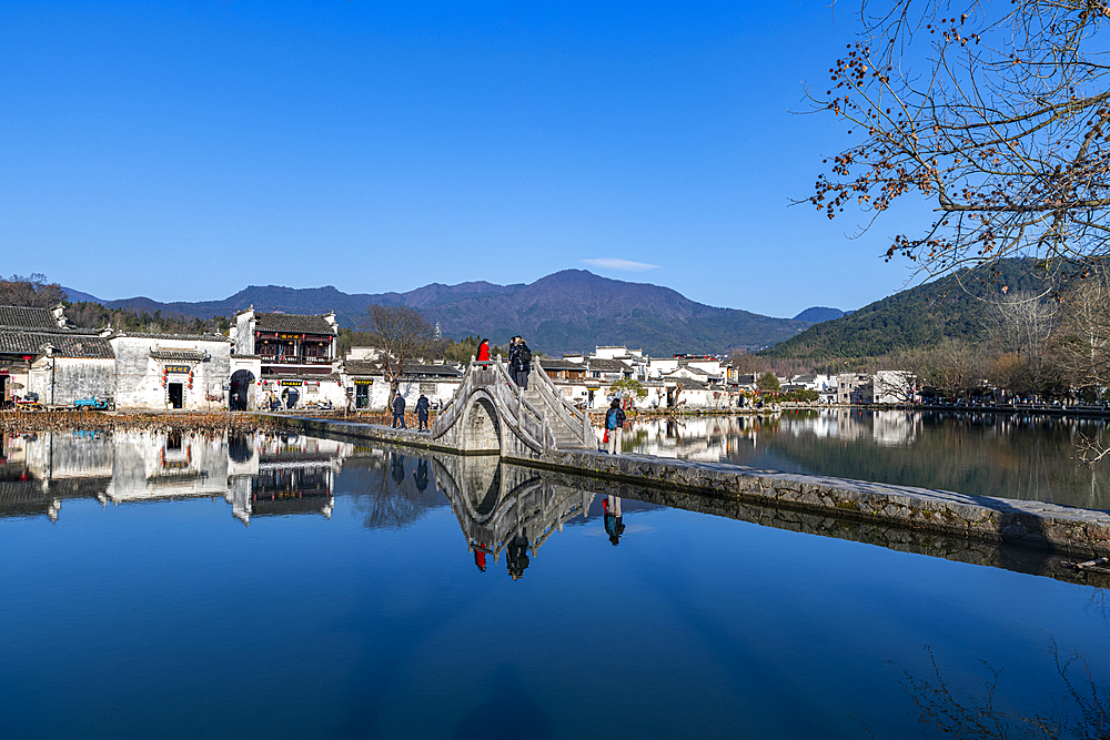 Pond around Hongcun historical village, UNESCO World Heritage Site, Huangshan, Anhui, China, Asia