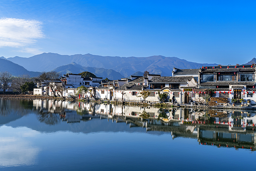 Pond around Hongcun historical village, UNESCO World Heritage Site, Huangshan, Anhui, China, Asia