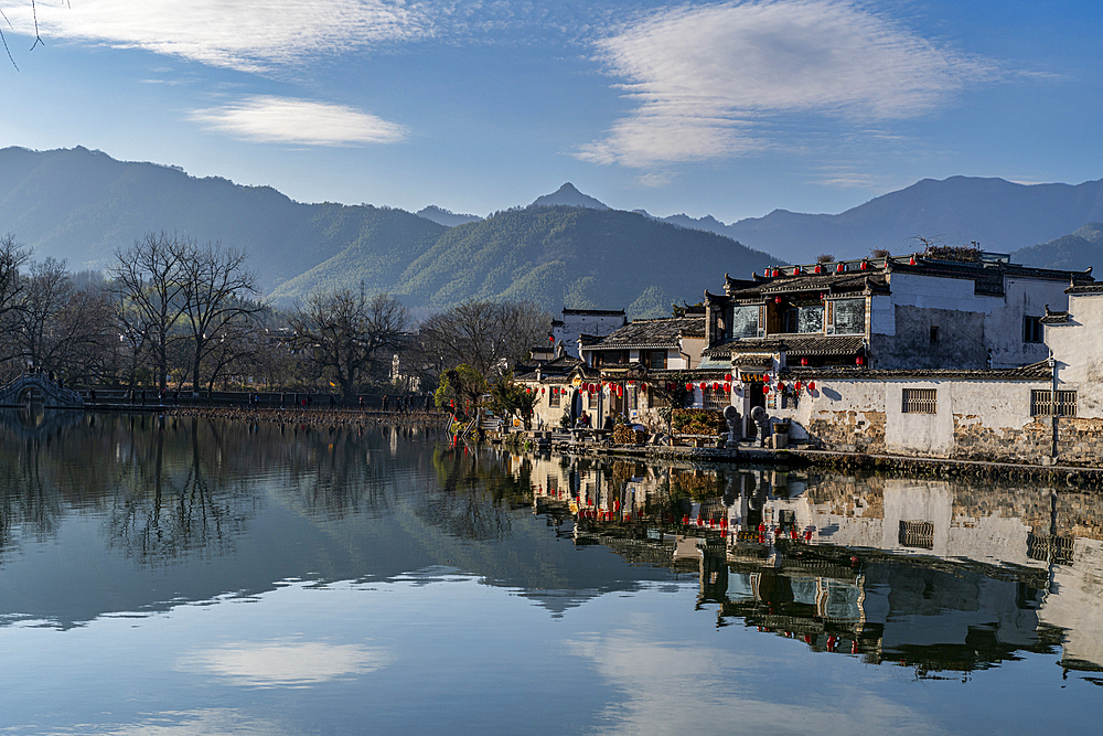 Pond around Hongcun historical village, UNESCO World Heritage Site, Huangshan, Anhui, China, Asia