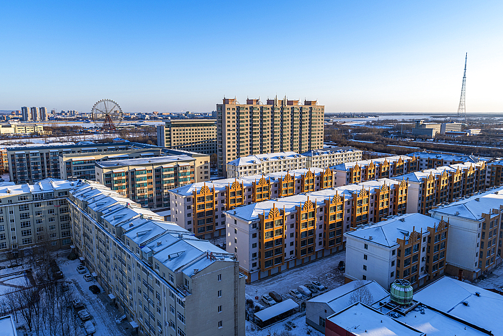 View over Heihe, Heilongjiang, China, Asia