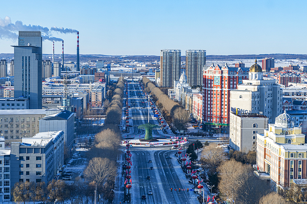 View over Heihe, Heilongjiang, China, Asia