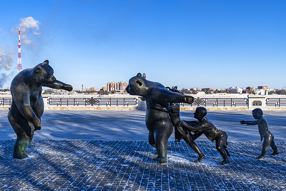 Bear monument, Amur river banks, Heihe, Heilongjiang, China, Asia