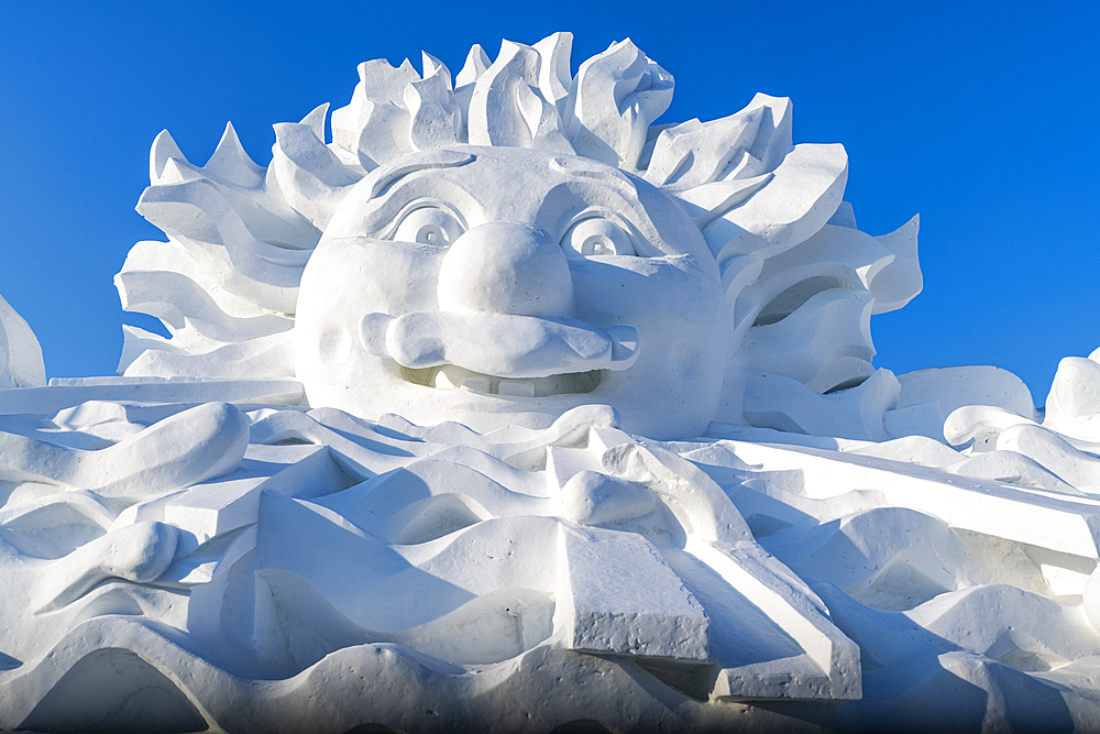 Giant snow sculpture at the Snow Sculpture Festival, Harbin, Heilongjiang, China, Asia