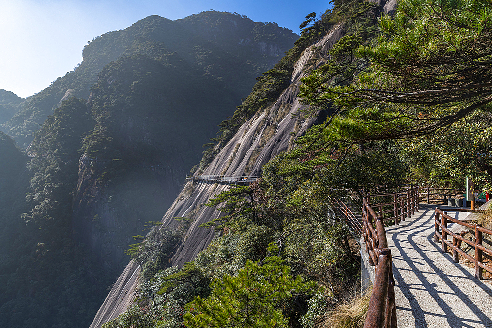 Walkway cut in the granite, The Taoist Sanqing Mountain, UNESCO World Heritage Site, Jiangxi, China, Asia