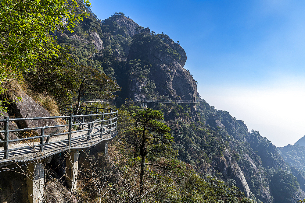 Walkway cut in the granite, The Taoist Sanqing Mountain, UNESCO World Heritage Site, Jiangxi, China, Asia