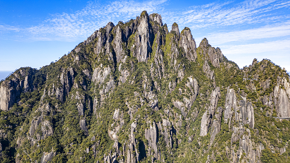 Aerial of the Taoist Sanqing Mountain, UNESCO World Heritage Site, Jiangxi, China, Asia