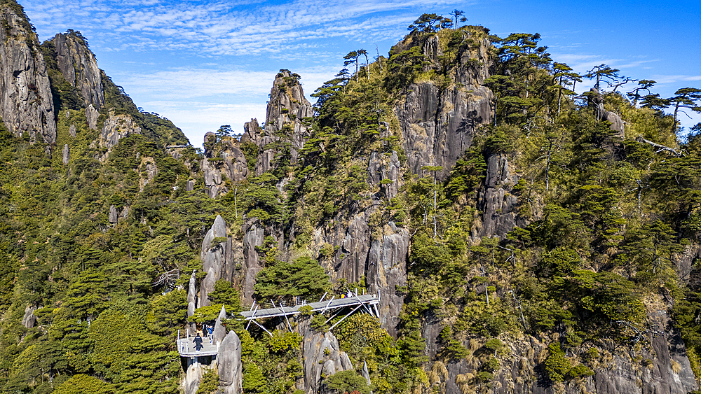 Aerial of the Taoist Sanqing Mountain, UNESCO World Heritage Site, Jiangxi, China, Asia