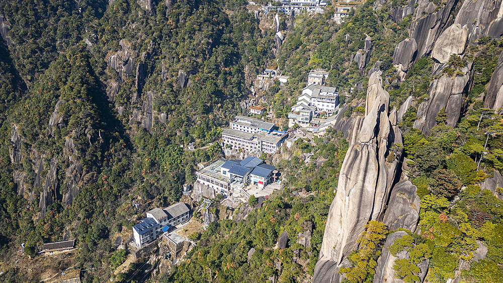 Aerial of the Taoist Sanqing Mountain, UNESCO World Heritage Site, Jiangxi, China, Asia