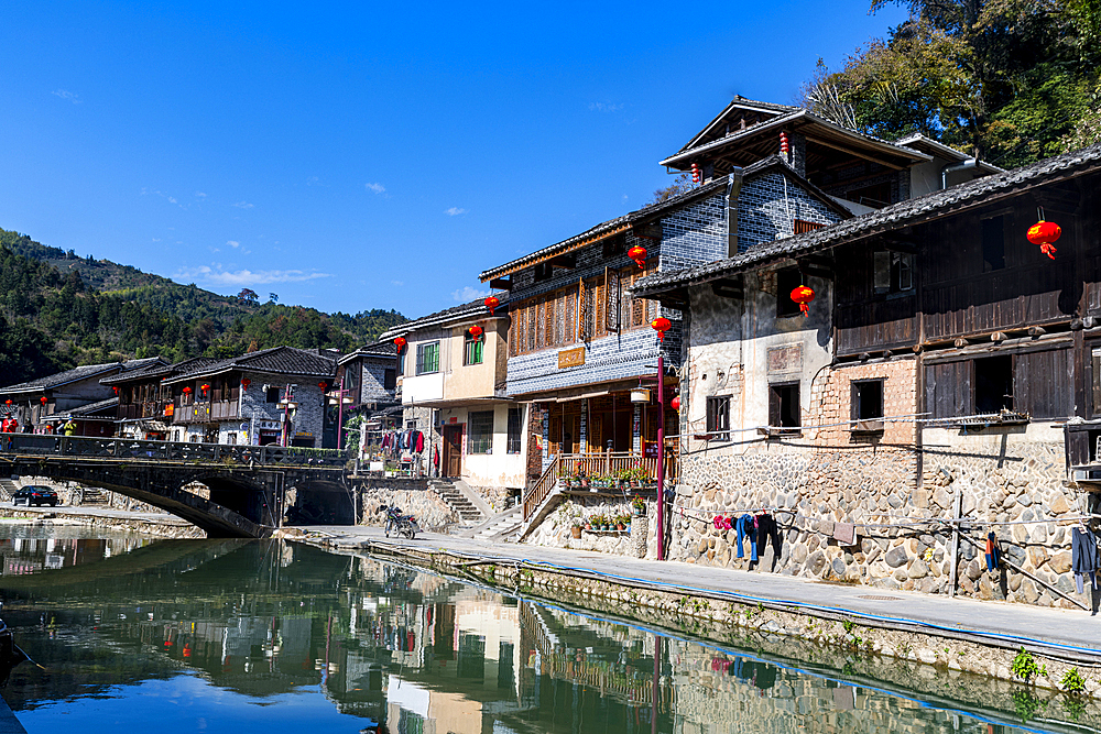 Old houses in Taxia historic village, Fujian Tulou, rural dwelling of the Hakka, Fujian, China, Asia