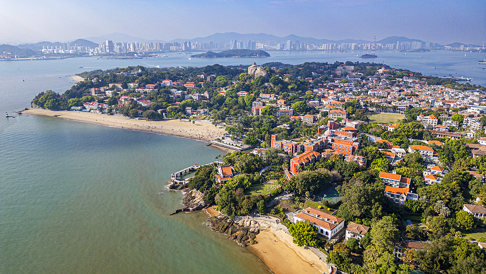 Aerial of Kulangsu International Settlement, UNESCO World Heritage Site, Xiamen, Fujian, China, Asia