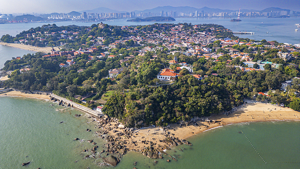 Aerial of Kulangsu International Settlement, UNESCO World Heritage Site, Xiamen, Fujian, China, Asia