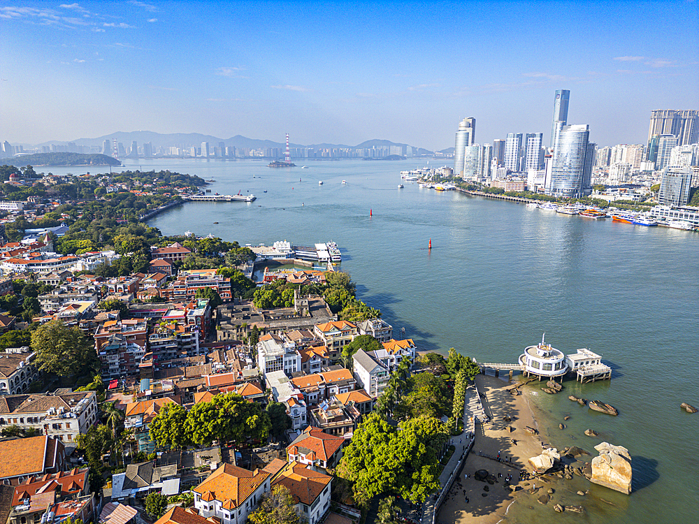 Aerial of Kulangsu International Settlement, UNESCO World Heritage Site, Xiamen, Fujian, China, Asia