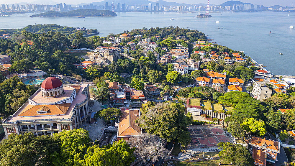 Aerial of Kulangsu International Settlement, UNESCO World Heritage Site, Xiamen, Fujian, China, Asia