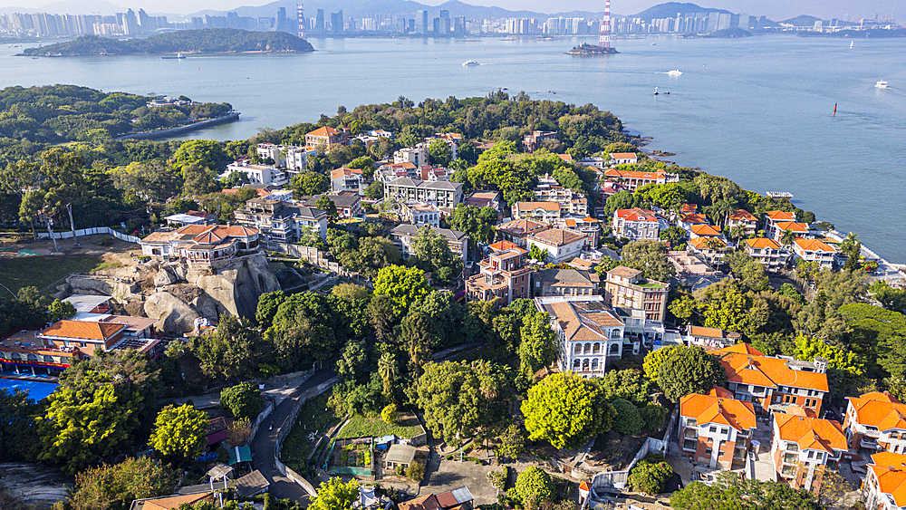 Aerial of Kulangsu International Settlement, UNESCO World Heritage Site, Xiamen, Fujian, China, Asia