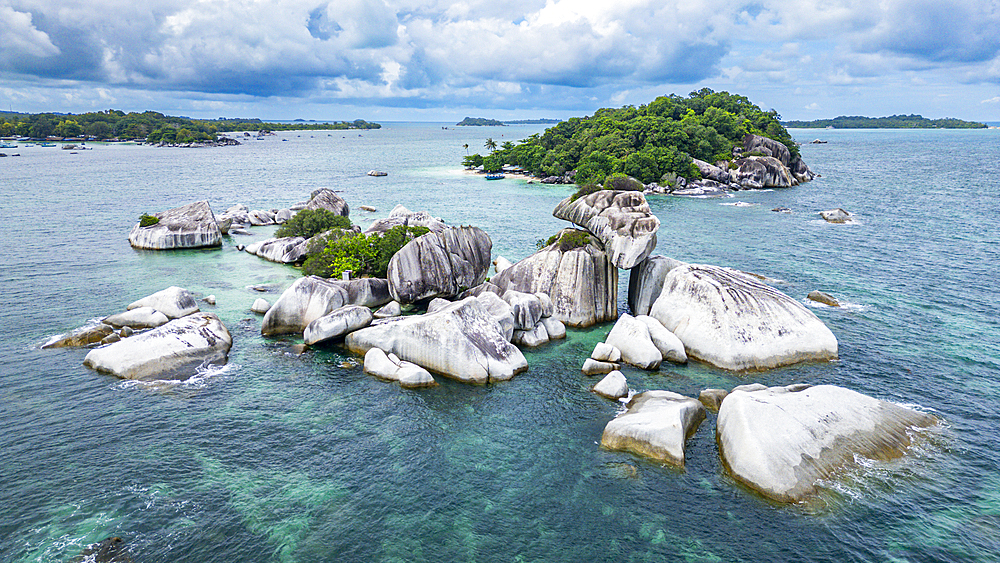 Aerial of Pulau Kelayang, Belitung island off the coast of Sumatra, Indonesia, Southeast Asia, Asia