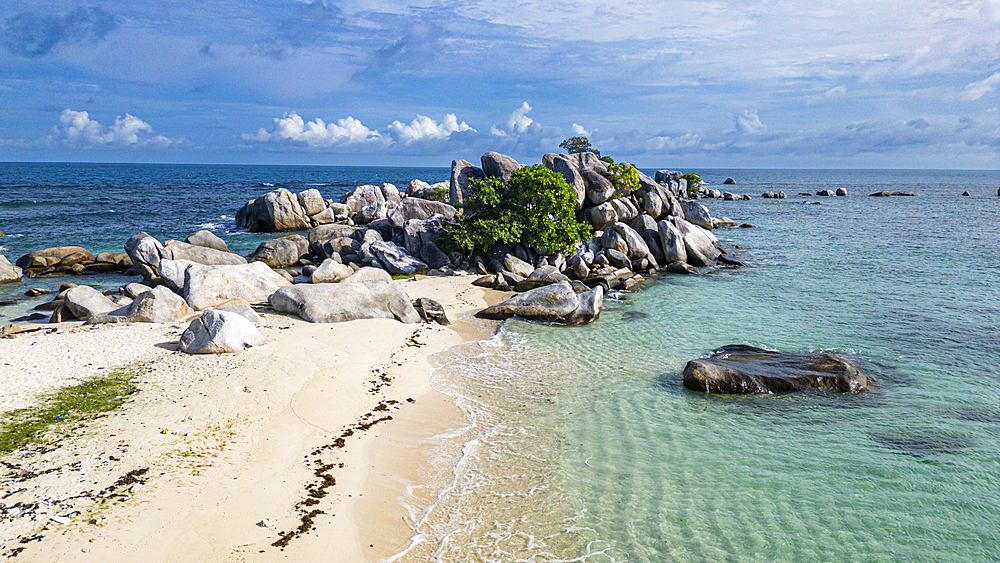 Aerial of Lengkuas (Old Indie Lighthouse Island), Belitung island off the coast of Sumatra, Indonesia, Southeast Asia, Asia