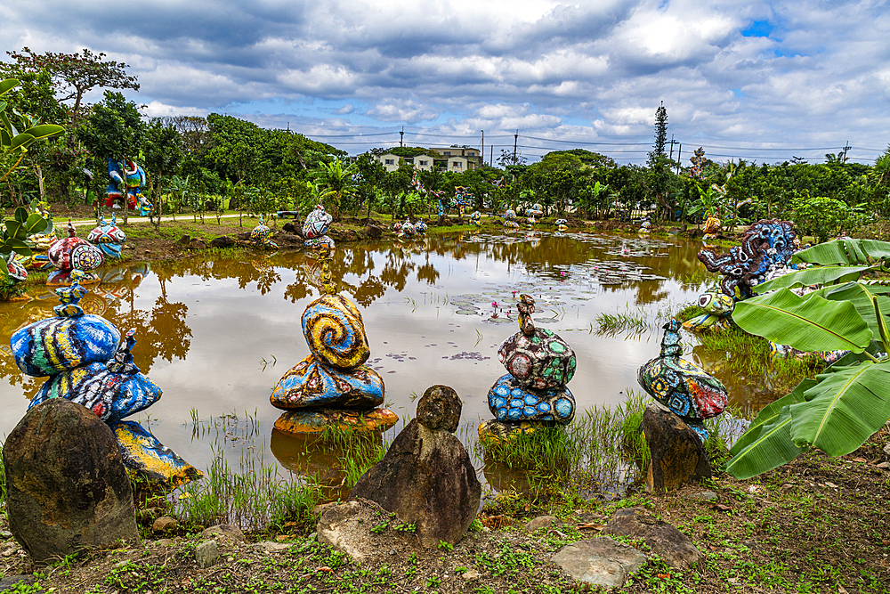 Eclectic Okinawan sculpture park near Yonehara Beach, Ishigaki, Yaeyama island group, Japan, Asia