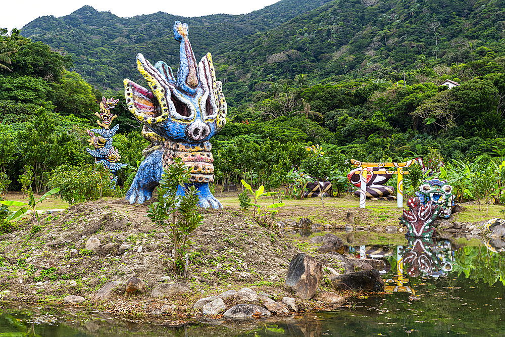 Eclectic Okinawan sculpture park near Yonehara Beach, Ishigaki, Yaeyama island group, Japan, Asia