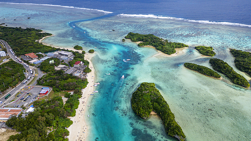 Aerial of Kabira Bay, Ishigaki, Yaeyama island group, Japan, Asia