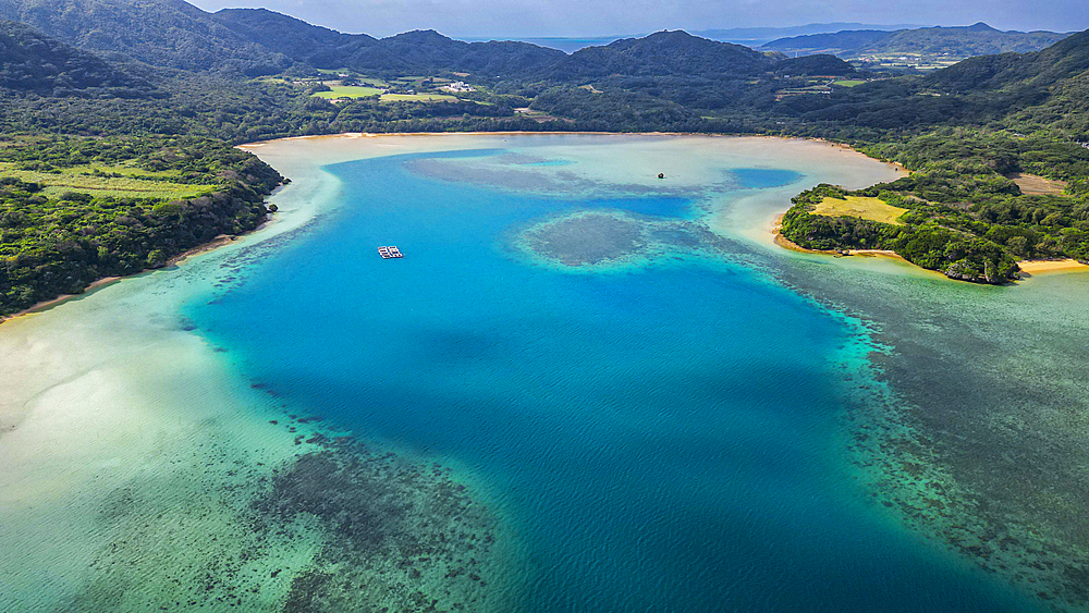 Aerial of Kabira Bay, Ishigaki, Yaeyama island group, Japan, Asia