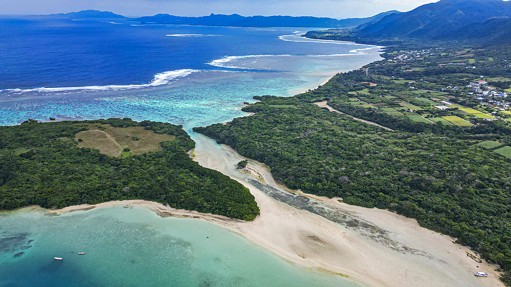 Aerial of Kabira Bay, Ishigaki, Yaeyama island group, Japan, Asia