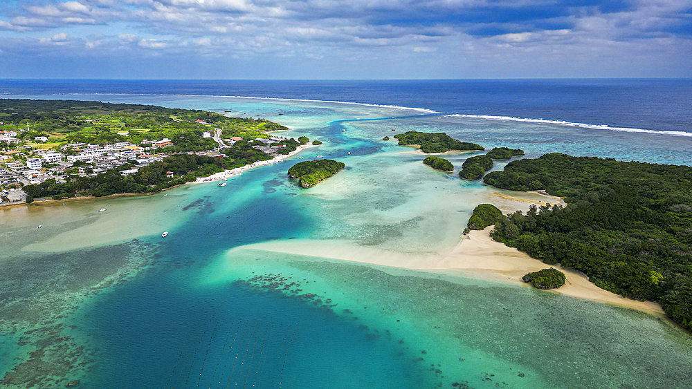 Aerial of Kabira Bay, Ishigaki, Yaeyama island group, Japan, Asia