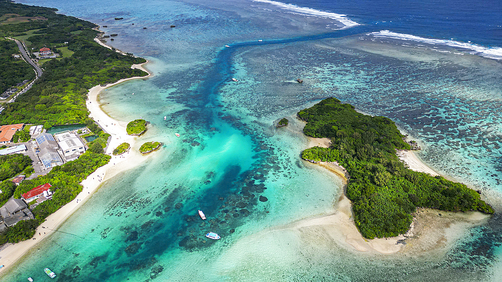 Aerial of Kabira Bay, Ishigaki, Yaeyama island group, Japan, Asia