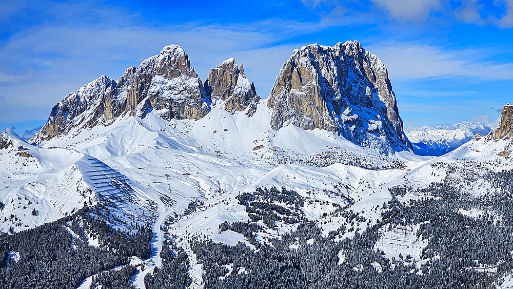 Rocky peaks, snow and forest, UNESCO World Heritage Site, Dolomites, Italy, Europe