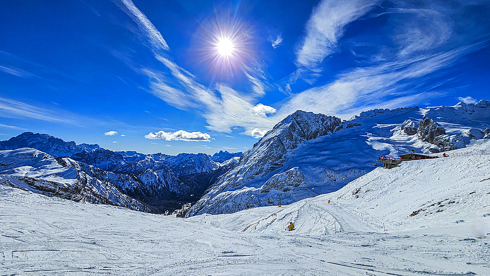 Snowy winter landscape, Dolomites, Italy, Europe