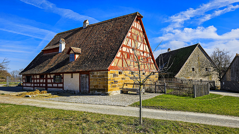 Historic farmhouses in the Franconian Open Air Museum, Bad Windsheim, Bavaria, Germany, Europe