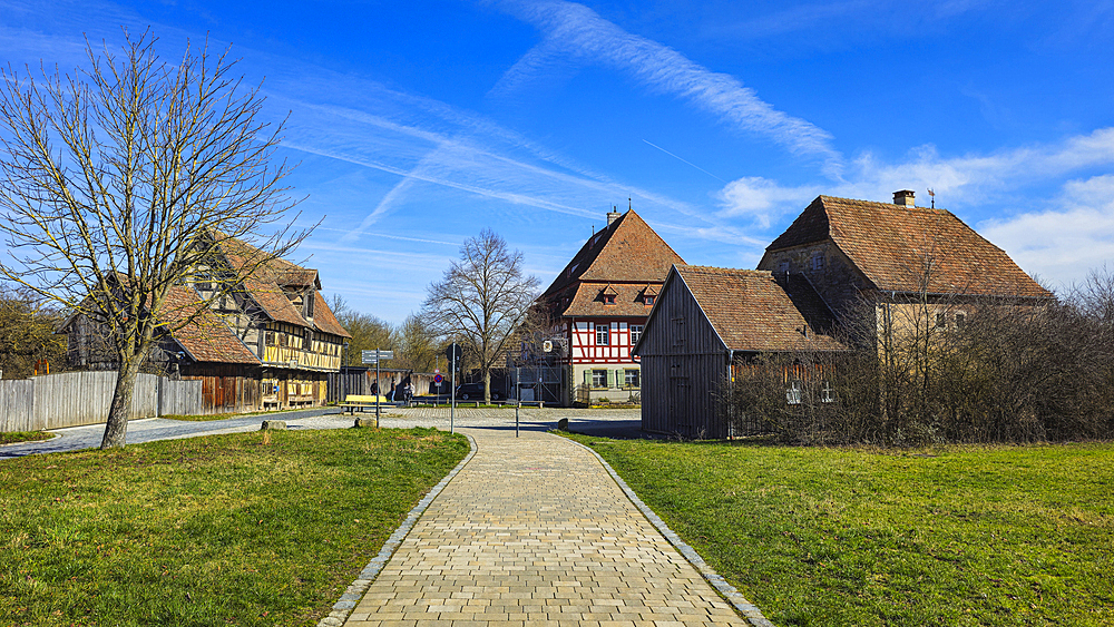 Historic farmhouses in the Franconian Open Air Museum, Bad Windsheim, Bavaria, Germany, Europe