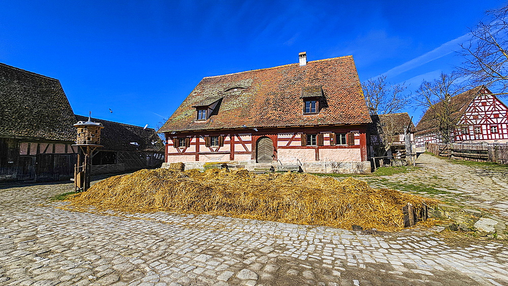 Historic farmhouses in the Franconian Open Air Museum, Bad Windsheim, Bavaria, Germany, Europe