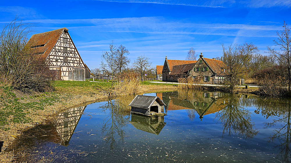 Historic farmhouses in the Franconian Open Air Museum, Bad Windsheim, Bavaria, Germany, Europe