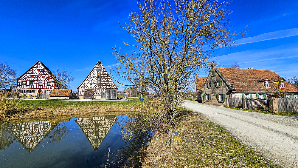 Historic farmhouses in the Franconian Open Air Museum, Bad Windsheim, Bavaria, Germany, Europe