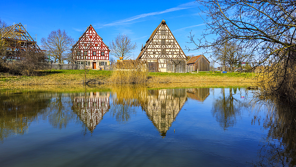 Historic farmhouses in the Franconian Open Air Museum, Bad Windsheim, Bavaria, Germany, Europe