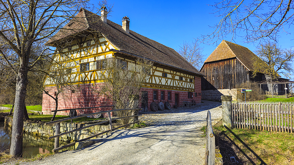 Historic farmhouses in the Franconian Open Air Museum, Bad Windsheim, Bavaria, Germany, Europe