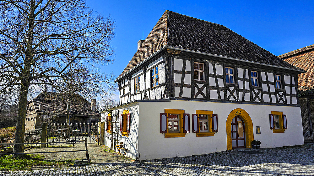 Historic farmhouses in the Franconian Open Air Museum, Bad Windsheim, Bavaria, Germany, Europe