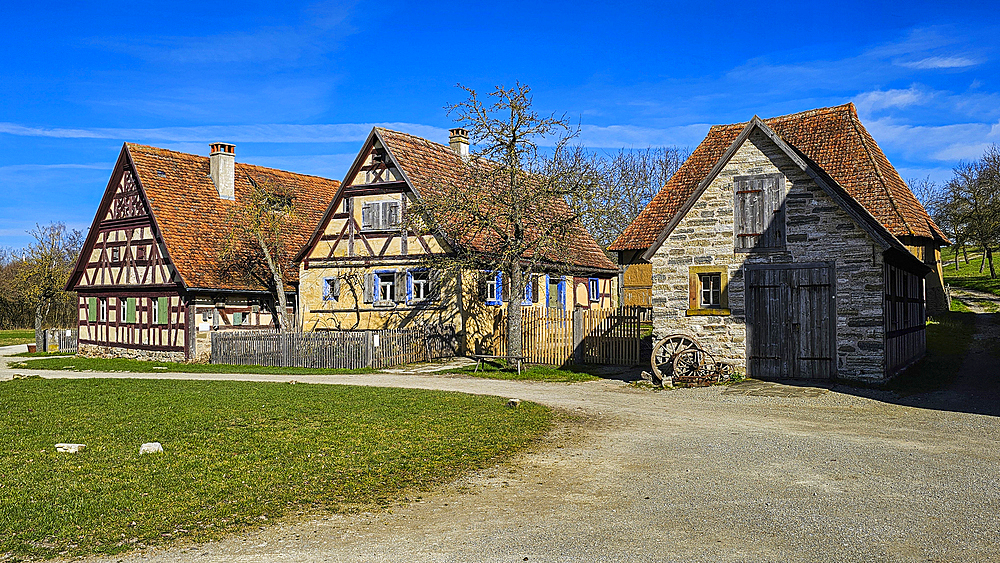 Historic farmhouses in the Franconian Open Air Museum, Bad Windsheim, Bavaria, Germany, Europe