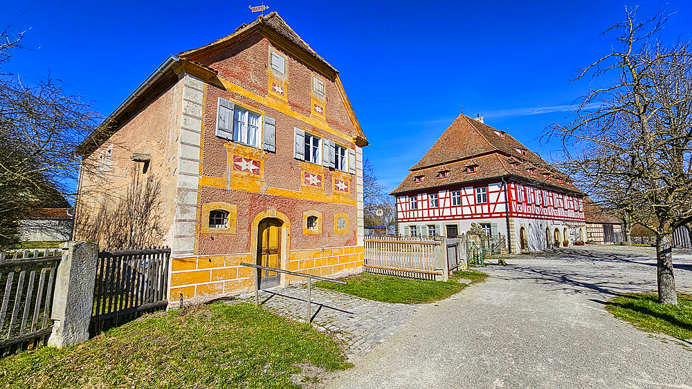 Historic farmhouses in the Franconian Open Air Museum, Bad Windsheim, Bavaria, Germany, Europe