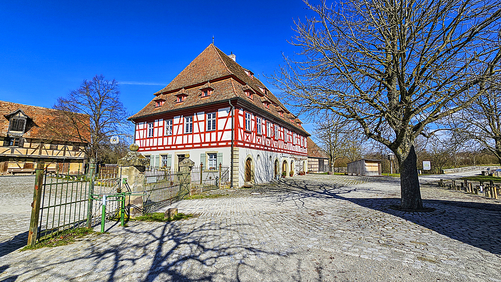 Historic farmhouses in the Franconian Open Air Museum, Bad Windsheim, Bavaria, Germany, Europe