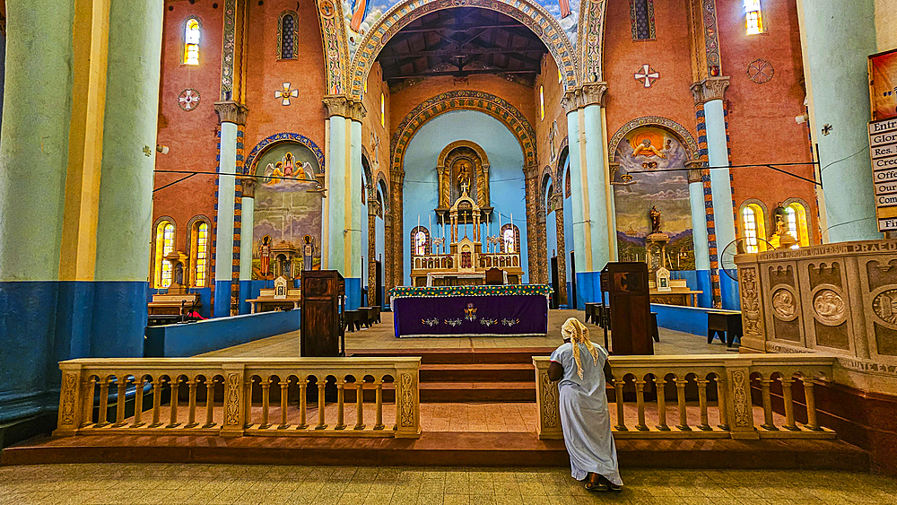 Colourful interior of the Cathedral of St. Mary, Wau, Western Bahr el Ghazal, South Sudan, Africa