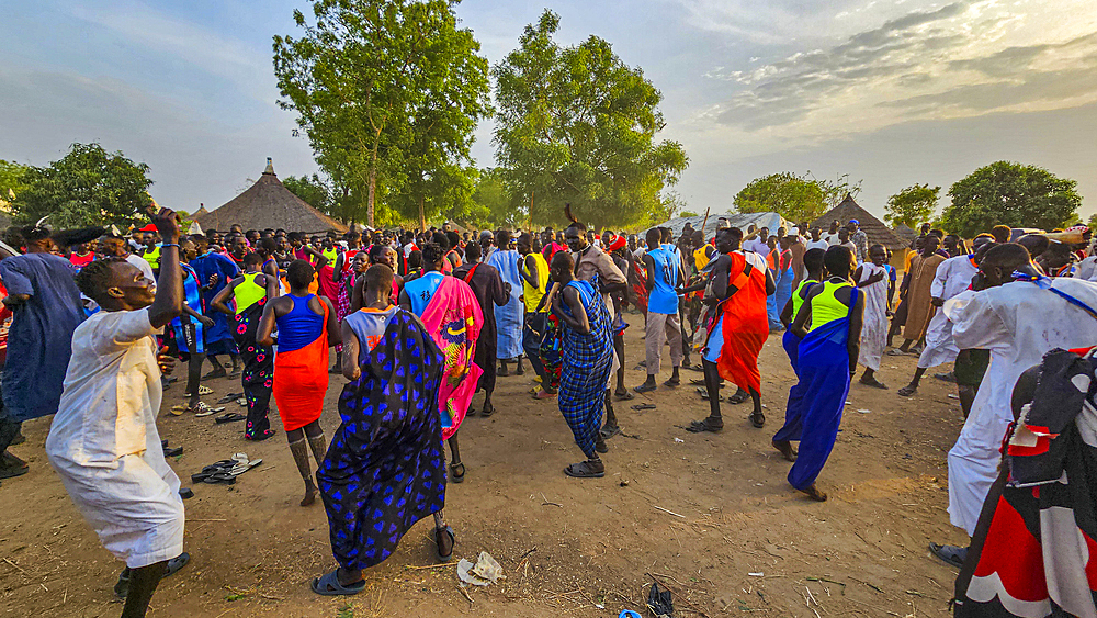 Locals dancing at a traditional Dinka wedding, Bor, central region, South Sudan, Africa