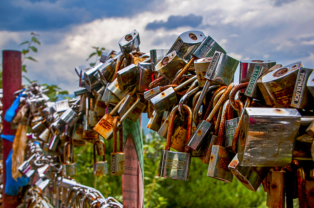 Padlocks to bring luck in love, the monastery complex of Wudai Shan (Mount Wutai), UNESCO World Heritage Site, Shanxi, China, Asia